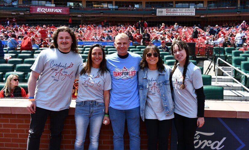 The family of Matthew Price pictured with David Eckstein at the 2024 Donate Life Game at Busch Stadium.